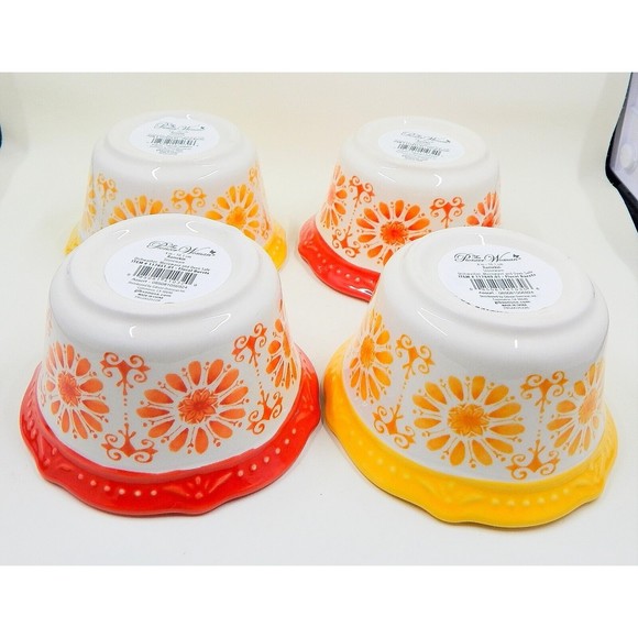 Pioneer Woman Floral Bursts Daisy Ramekins Yellow Orange Set of 4 - Picture 7 of 10